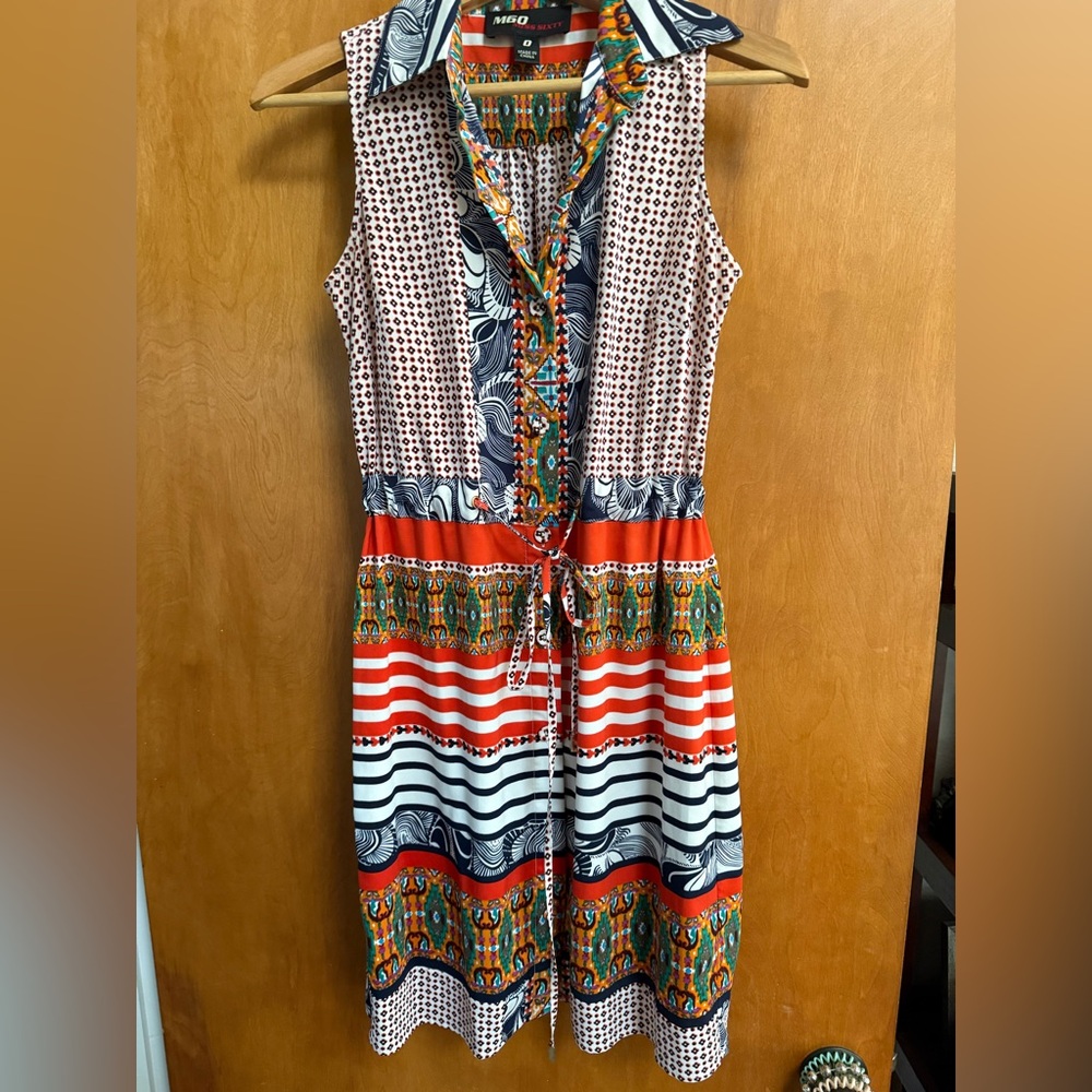 Miss Sixty Red and Blue Patterned Midi Dress